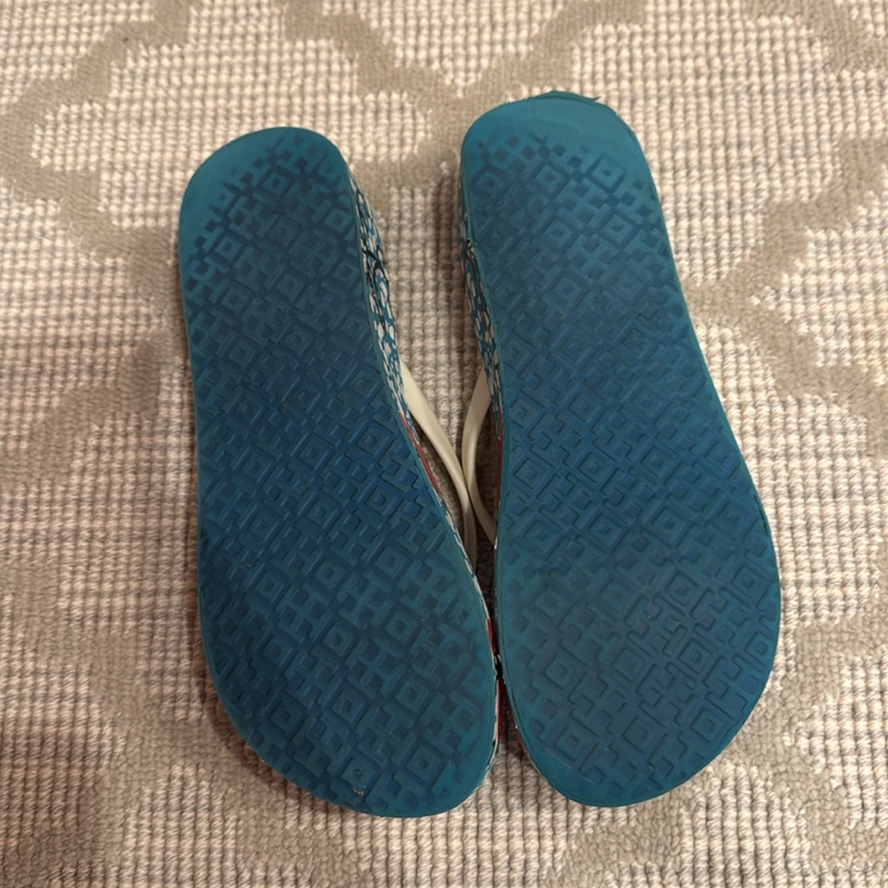 Tory Burch Red and Blue Floral Flip Flops - Picture 3 of 5